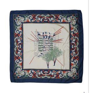 RADISSON Blue/Ivory Radisson Hotel Silk Scarf ITALY 34.5"/ 34” EC